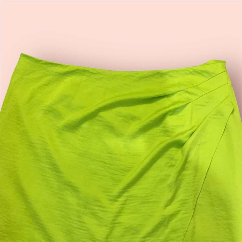 Scoop Acid Lime Satin Faux Wrap Midi Skirt XXL Neon Green Slit Sold Out Online - Picture 5 of 7